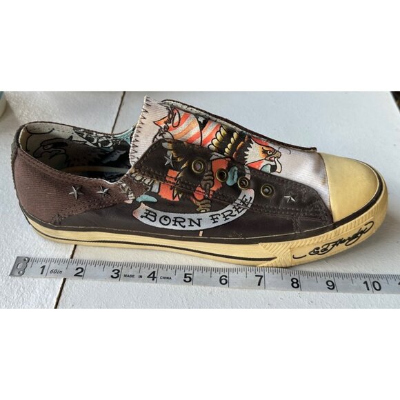 Ed Hardy Born Free Brown Leather Sneakers Adult Unisex/Women Size 10 (READ) - Picture 9 of 16